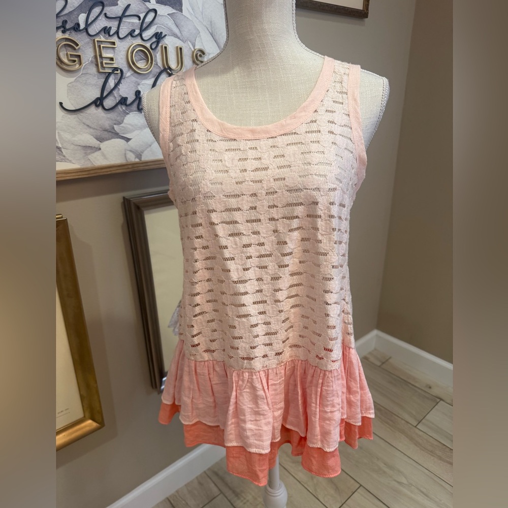 ANTHROPOLOGIE A’REVE Pink Lace & Ruffle Tank Top